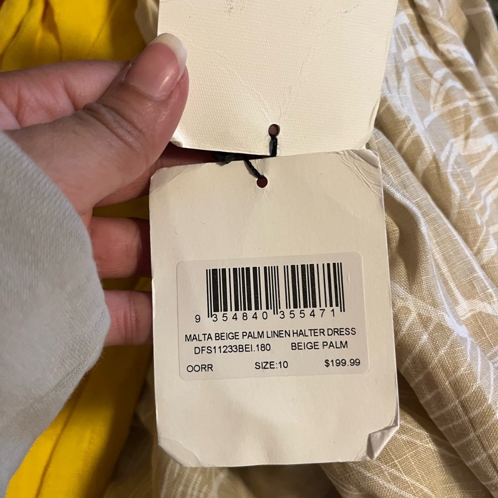 DISSH Womens Size 10 Malta Beige Palm Linen Halter Dress NWT RRP$199